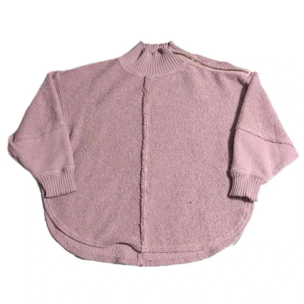 Free People We The Free‎ Sweater Womens L Mauve Mock Neck Zip Shoulder Cotton
